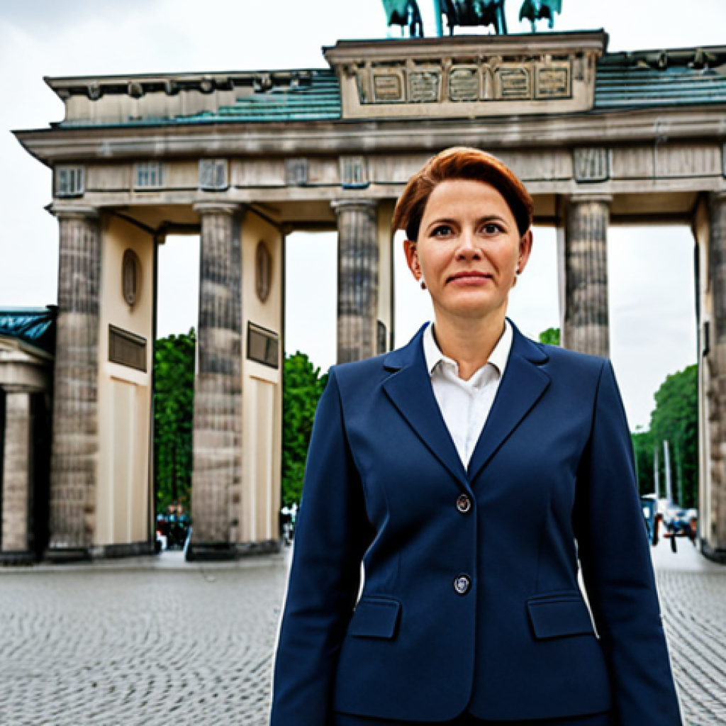 **

"A professional businesswoman in a modest business suit, standing in front of the Brandenburger Tor in Berlin, fully clothed, appropriate attire, safe for work, perfect anatomy, natural proportions, professional photography, high quality, daytime, overcast sky, family-friendly."

**