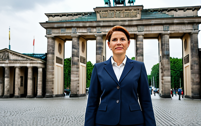 **

"A professional businesswoman in a modest business suit, standing in front of the Brandenburger Tor in Berlin, fully clothed, appropriate attire, safe for work, perfect anatomy, natural proportions, professional photography, high quality, daytime, overcast sky, family-friendly."

**