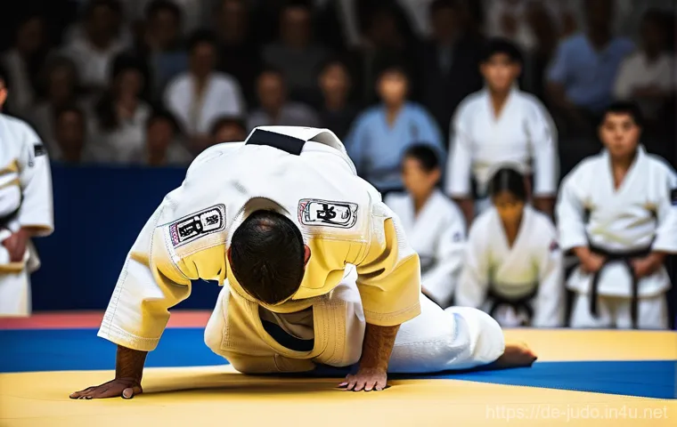 유도 경기에 필요한 심판 규정 - **A detailed shot of an official Judogi check before a major Judo competition.** Two male or female ...