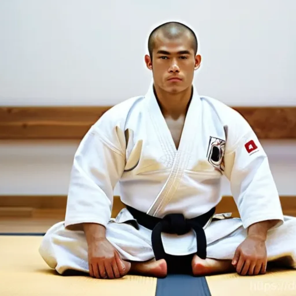 유도 수련의 정신적 이점 - **Prompt for Concentration and Mindfulness:**
    "A male judoka, approximately 30 years old, stands...