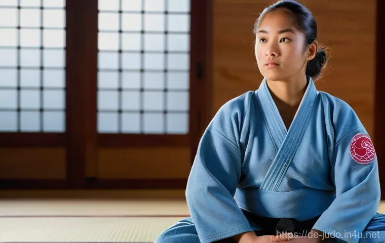 유도 수련의 정신적 이점 - **Prompt for Concentration and Mindfulness:**
    "A male judoka, approximately 30 years old, stands...