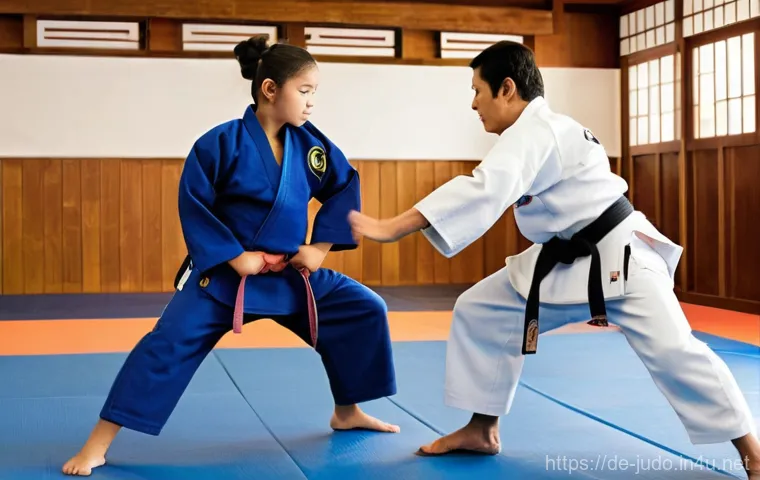 유도 수련의 정신적 이점 - **Prompt for Stress Reduction and Inner Balance:**
    "A female judoka, in her late 20s, sits in a ...