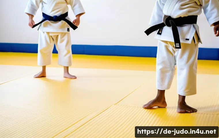 유도 전용 매트 종류 - A high-quality judo training dojo interior showcasing thick 4 cm judo mats made of layered polyethyl...