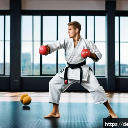 Home 32 유도 대회 준비 팁 - A male judoka in his mid-20s performing explosive plyometric exercises in a modern gym setting, wear...