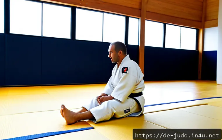 유도 수업 도중 발생 가능한 문제 - Photorealistic German judo class in a clean modern sports hall, a fully clothed adult student in a w...
